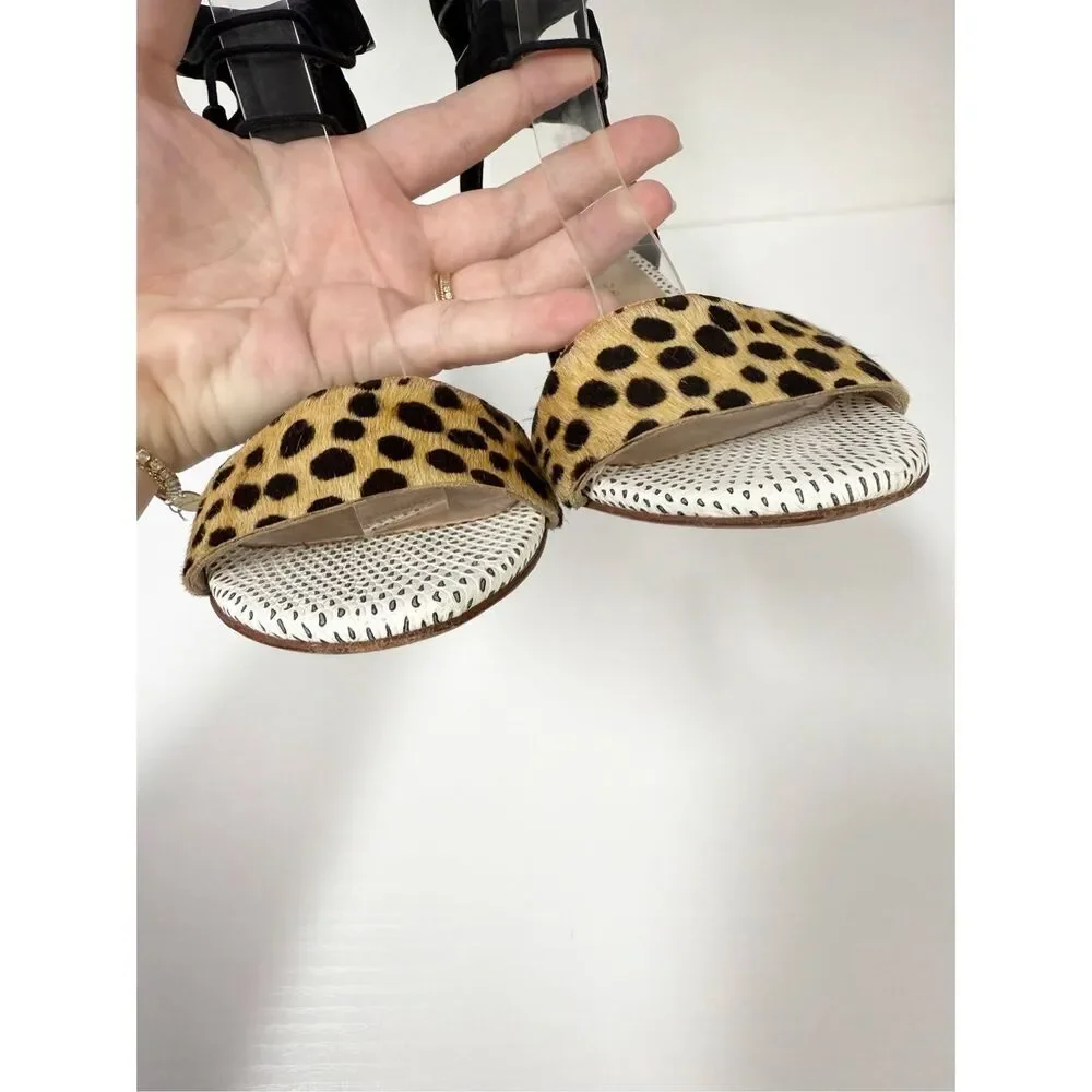 Loeffler Randall Ambrose Calf Hair Sandal Spotted Leopard Print Lace Up Size 6